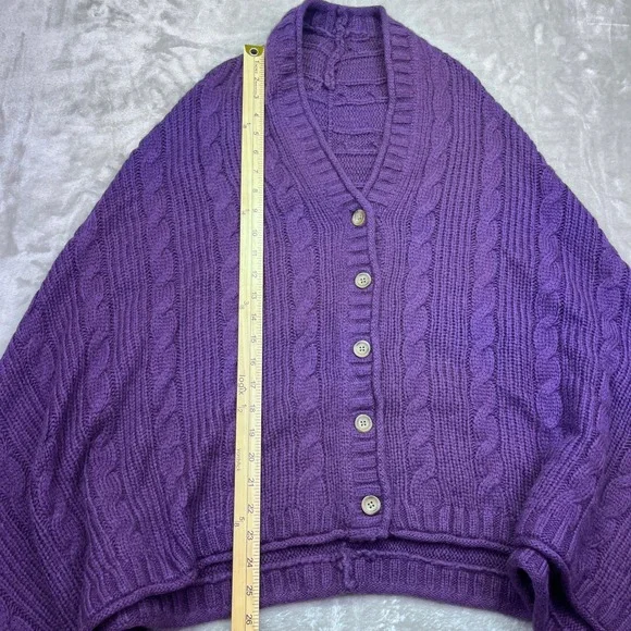 Lands' End Purple Cable‎ Knit Button Cardigan Sweater Poncho Sz S/M Wool Alpaca - Picture 2 of 6